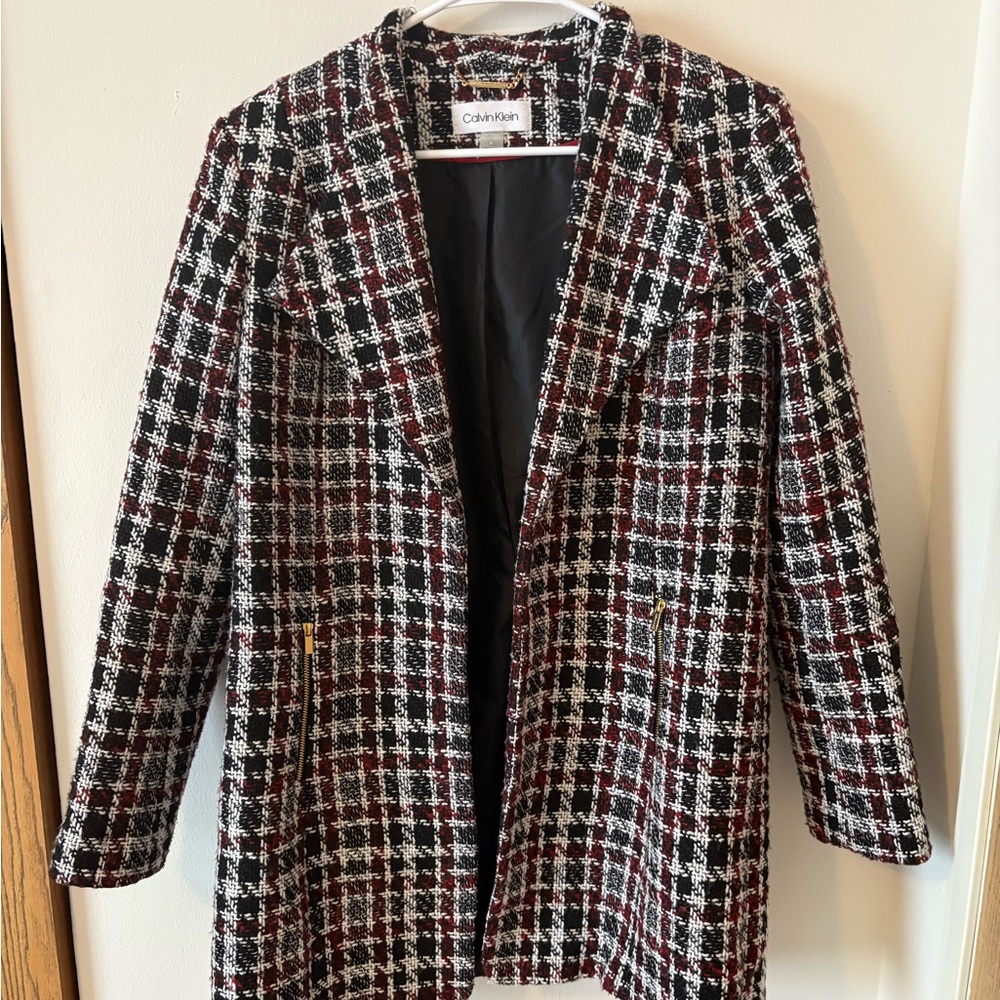 Calvin Klein Women's Tweed Open-Front Blazer Jacket (Red/Black)